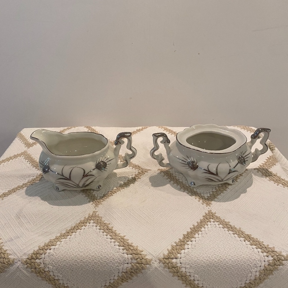 Lefton China Hand painted Milk pitcher and sugar bowl